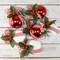 Ornativity Red and White Ornaments - Shiny Red and White Ball Ornament with Realistic Holly Leaf and Red Cranberry Berries with Rustic Candy String Christmas Tree Decoration Set - Pack of 10